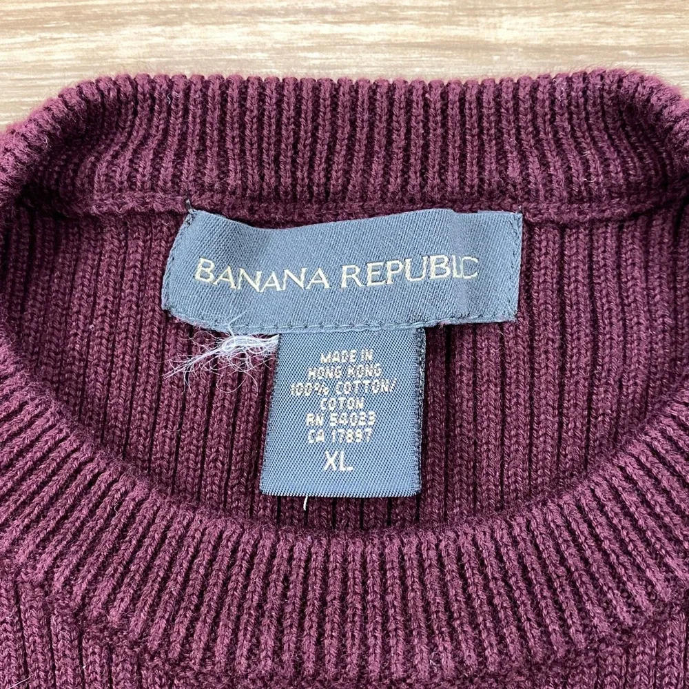 Vintage Banana Republic Sweater Mens XL Minimalist Cotton Ribbed Burgundy Y2K